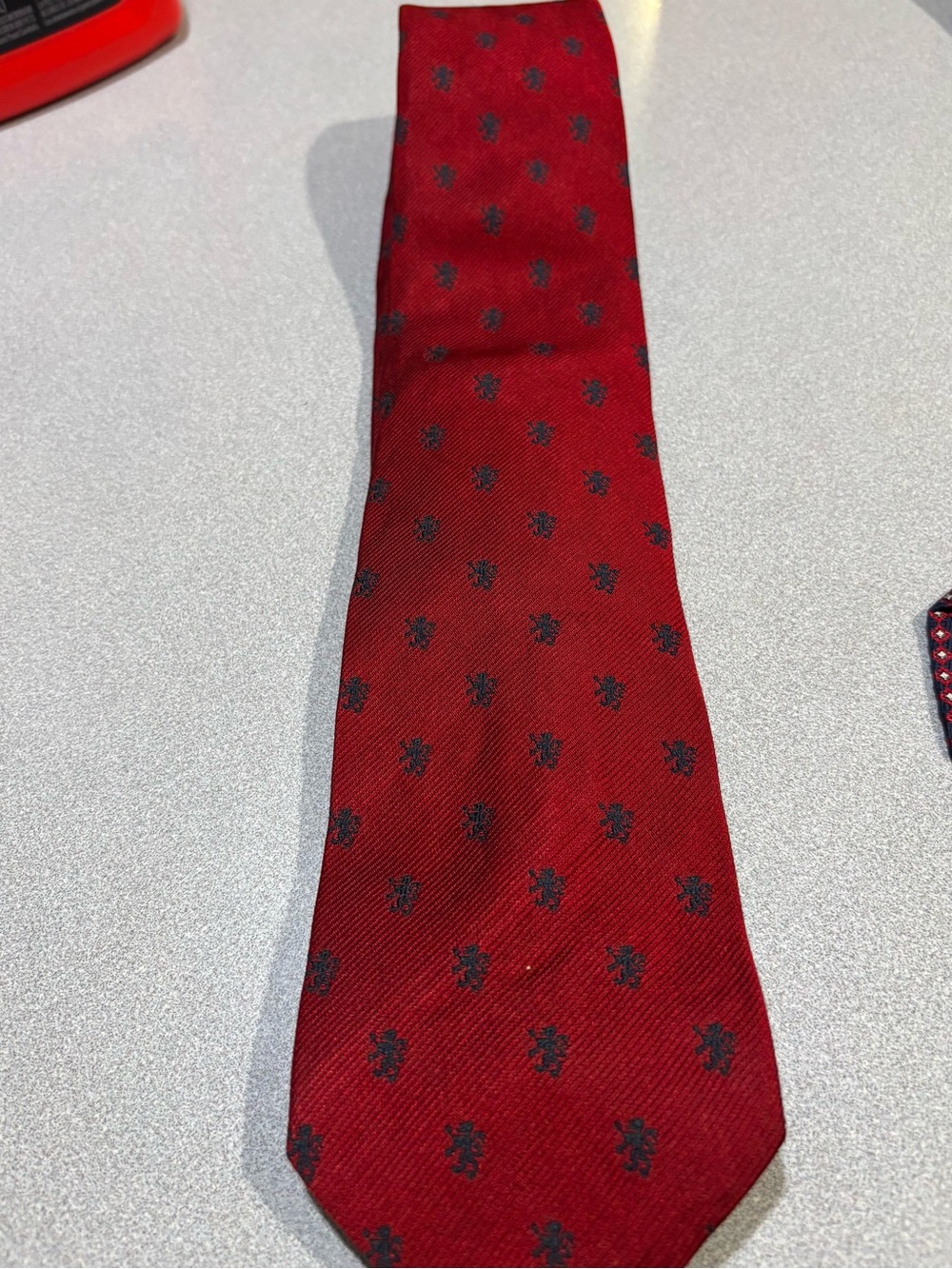 Paul Stuart -Tie-Red with Small Navy Emblem